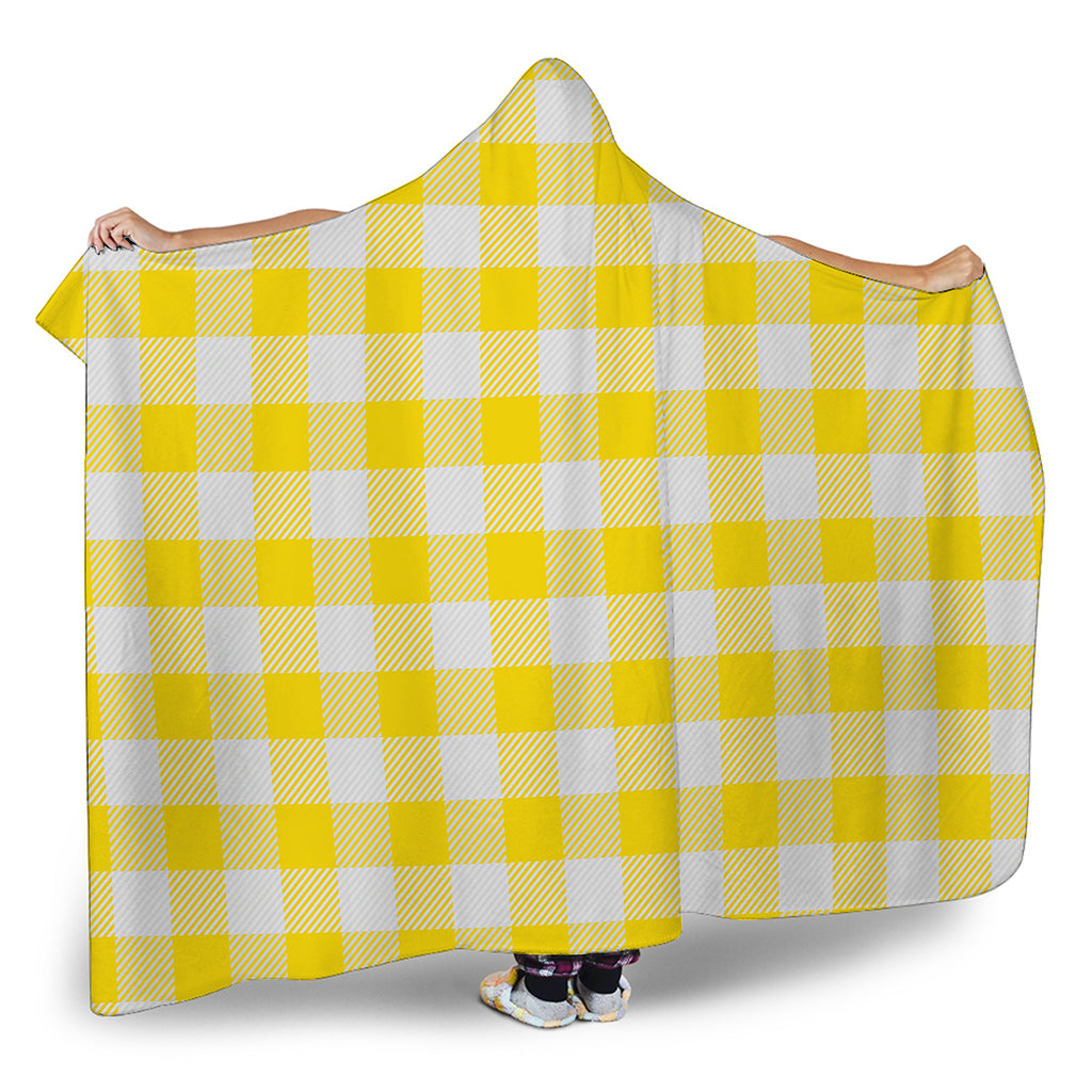 Yellow And White Buffalo Check Print Hooded Blanket
