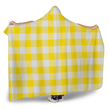 Yellow And White Buffalo Check Print Hooded Blanket
