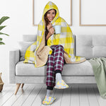 Yellow And White Buffalo Check Print Hooded Blanket