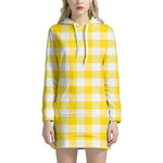 Yellow And White Buffalo Check Print Hoodie Dress