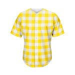 Yellow And White Buffalo Check Print Men's Baseball Jersey