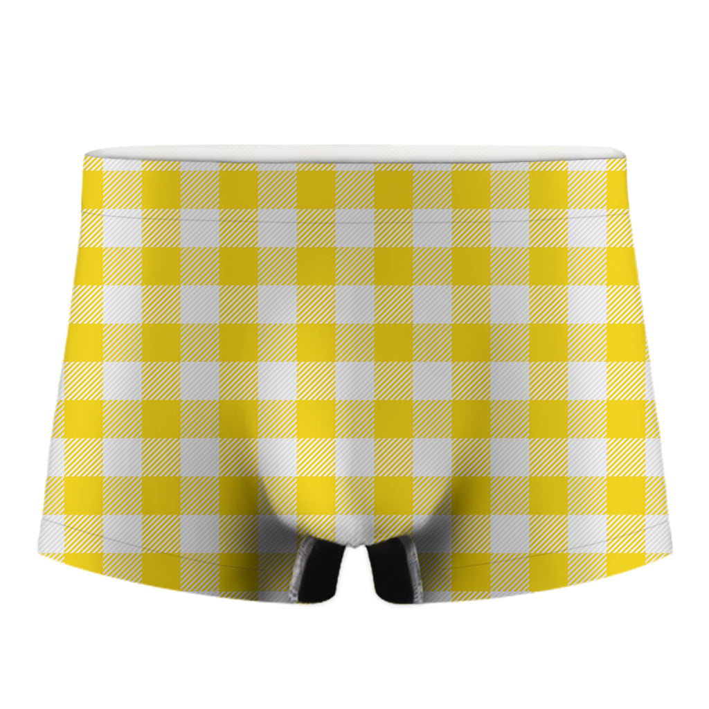 Yellow And White Buffalo Check Print Men's Boxer Briefs