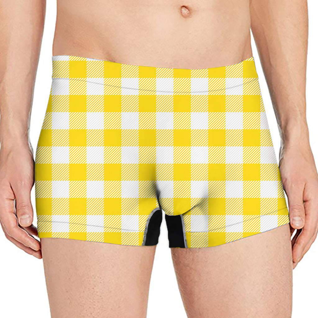 Yellow And White Buffalo Check Print Men's Boxer Briefs