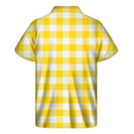 Yellow And White Buffalo Check Print Men's Short Sleeve Shirt
