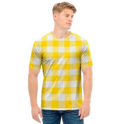 Yellow And White Buffalo Check Print Men's T-Shirt