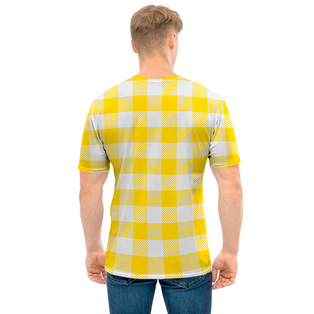 Yellow And White Buffalo Check Print Men's T-Shirt