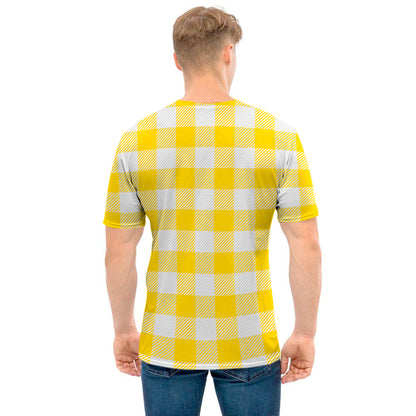 Yellow And White Buffalo Check Print Men's T-Shirt