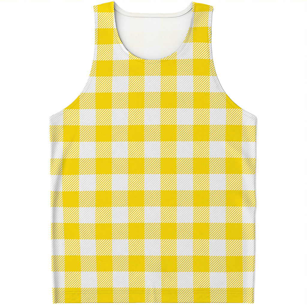 Yellow And White Buffalo Check Print Men's Tank Top