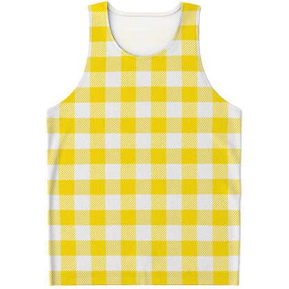 Yellow And White Buffalo Check Print Men's Tank Top