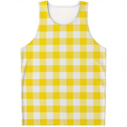 Yellow And White Buffalo Check Print Men's Tank Top