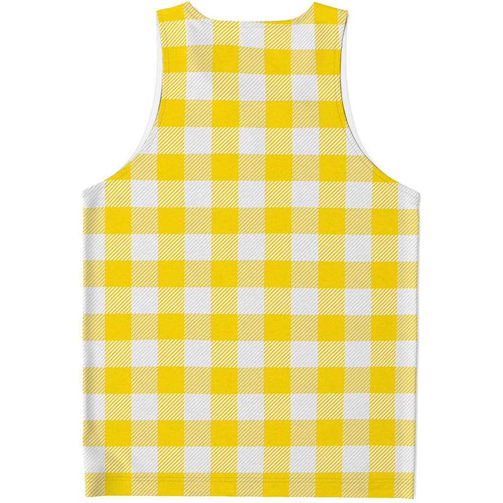 Yellow And White Buffalo Check Print Men's Tank Top