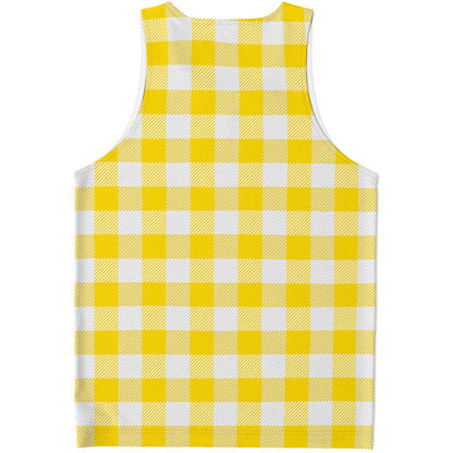 Yellow And White Buffalo Check Print Men's Tank Top