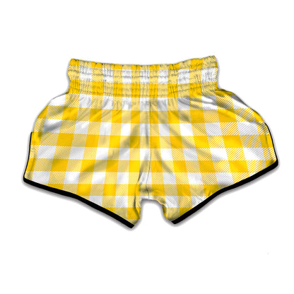 Yellow And White Buffalo Check Print Muay Thai Boxing Shorts