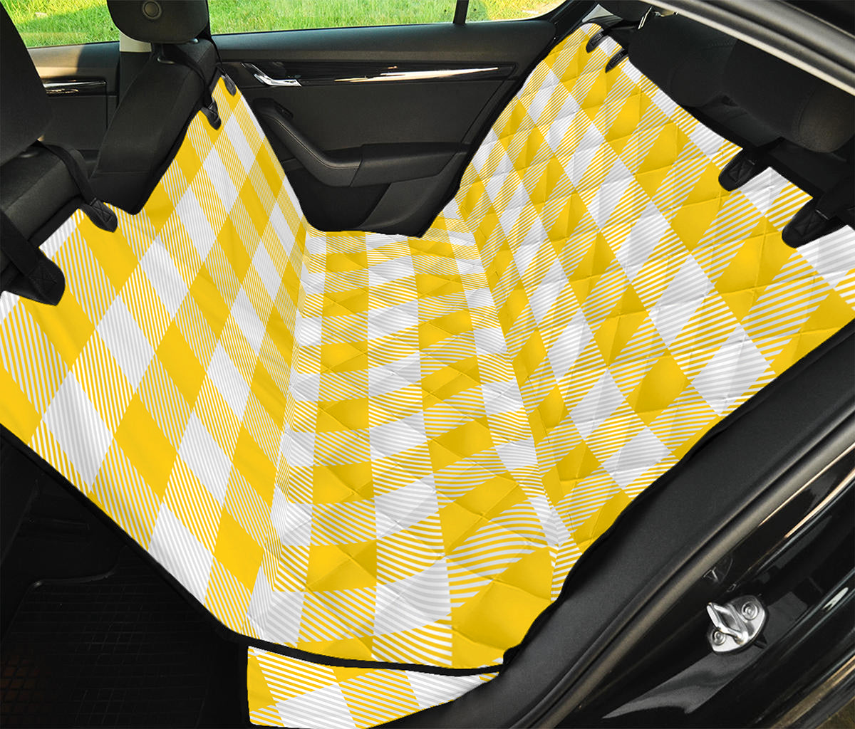 Yellow And White Buffalo Check Print Pet Car Back Seat Cover