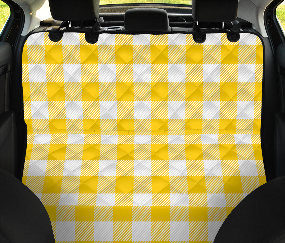 Yellow And White Buffalo Check Print Pet Car Back Seat Cover