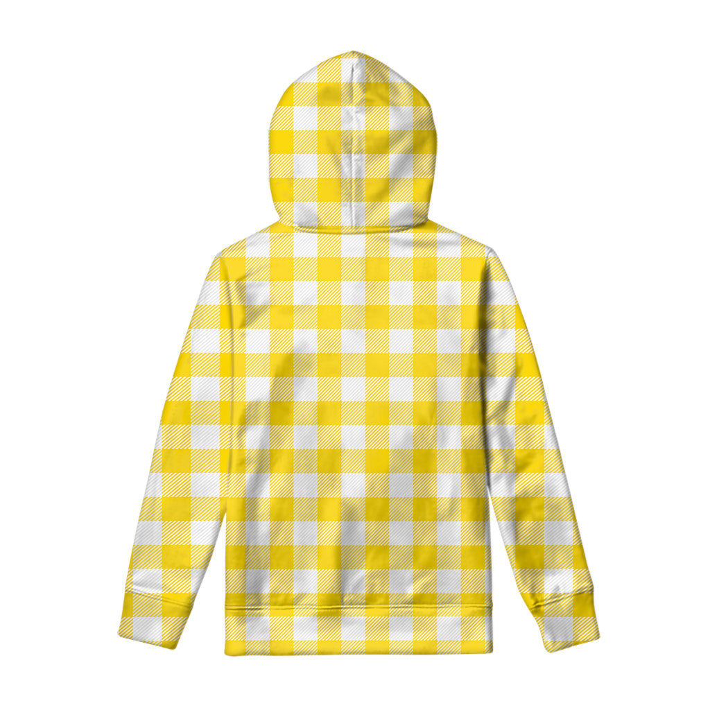 Yellow And White Buffalo Check Print Pullover Hoodie