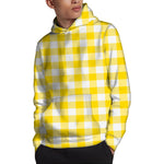 Yellow And White Buffalo Check Print Pullover Hoodie