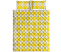 Yellow And White Buffalo Check Print Quilt Bed Set
