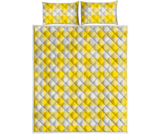 Yellow And White Buffalo Check Print Quilt Bed Set