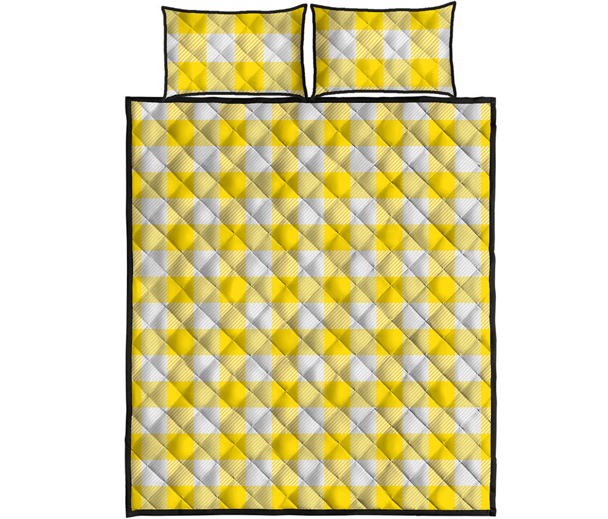 Yellow And White Buffalo Check Print Quilt Bed Set
