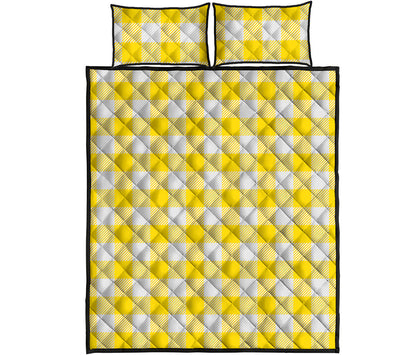 Yellow And White Buffalo Check Print Quilt Bed Set
