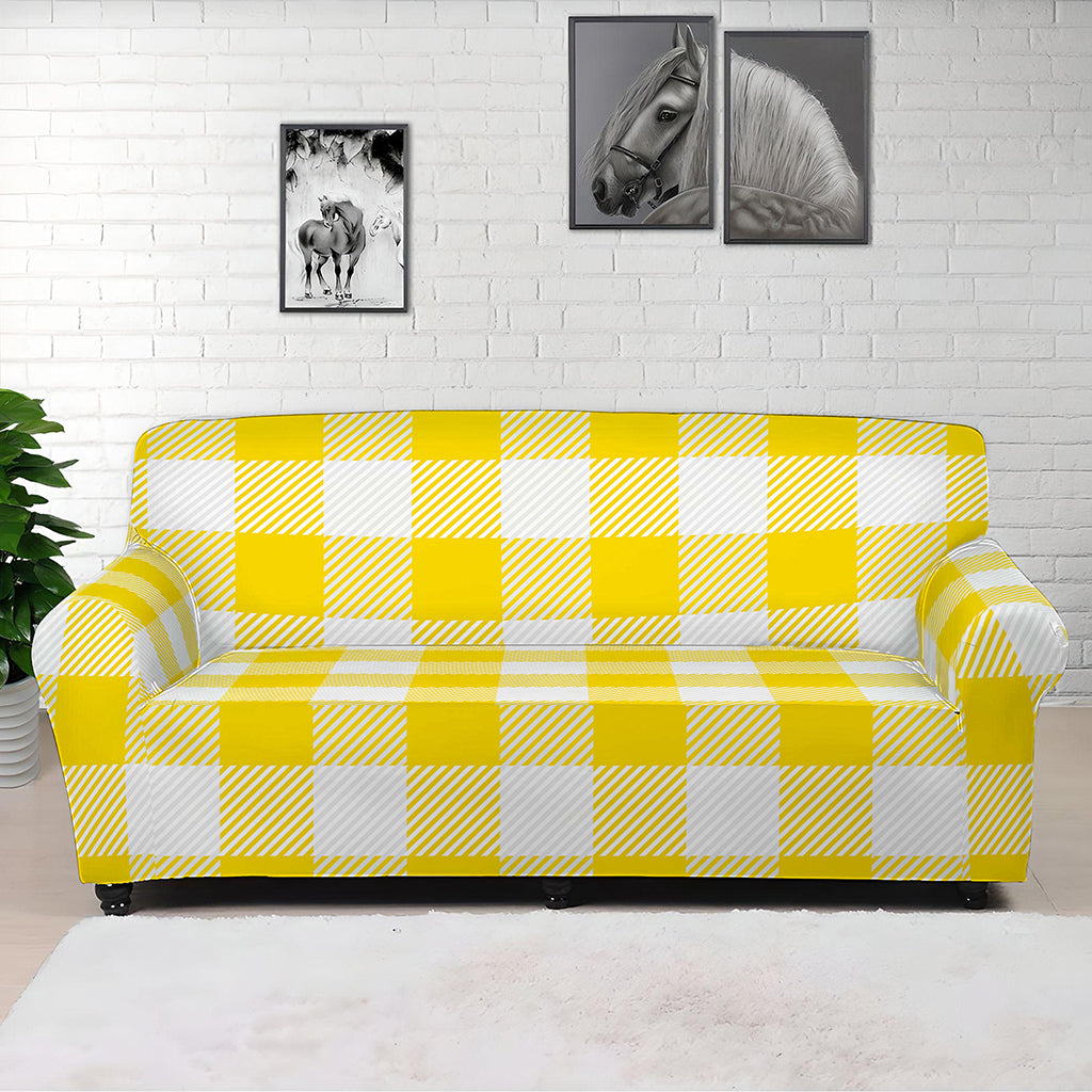Yellow And White Buffalo Check Print Sofa Cover