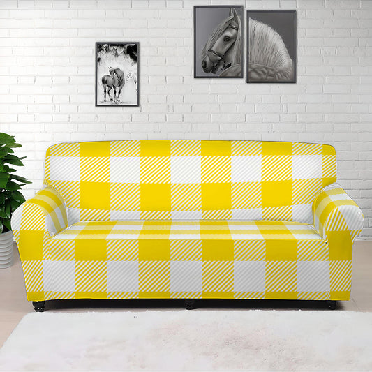 Yellow And White Buffalo Check Print Sofa Cover