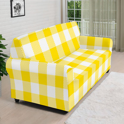 Yellow And White Buffalo Check Print Sofa Cover