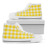 Yellow And White Buffalo Check Print White High Top Shoes