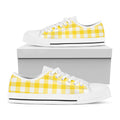 Yellow And White Buffalo Check Print White Low Top Sneakers