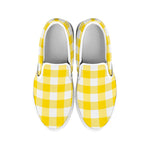 Yellow And White Buffalo Check Print White Slip On Shoes