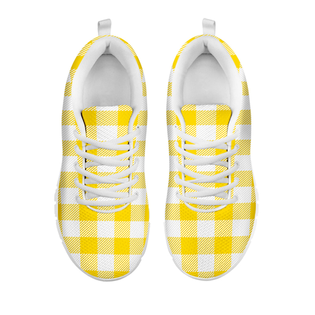 Yellow And White Buffalo Check Print White Sneakers