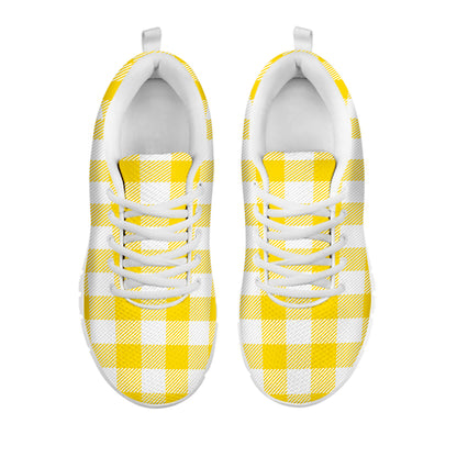 Yellow And White Buffalo Check Print White Sneakers