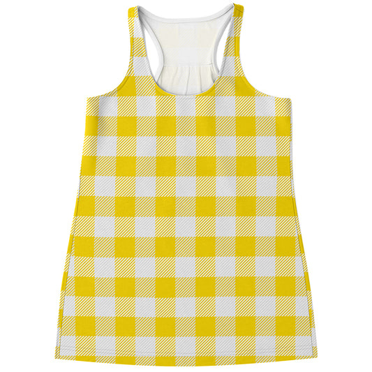 Yellow And White Buffalo Check Print Women's Racerback Tank Top