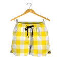 Yellow And White Buffalo Check Print Women's Shorts
