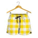 Yellow And White Buffalo Check Print Women's Shorts