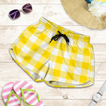 Yellow And White Buffalo Check Print Women's Shorts