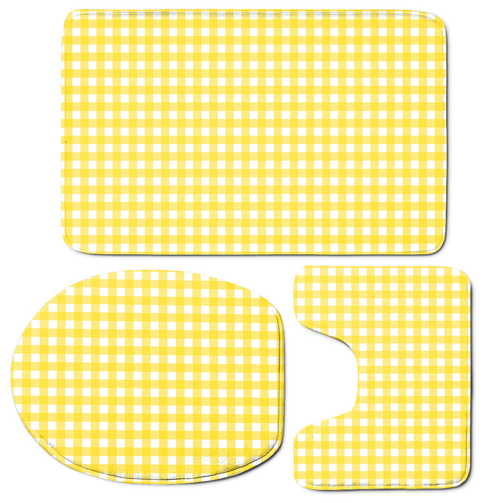 Yellow And White Check Pattern Print 3 Piece Bath Mat Set