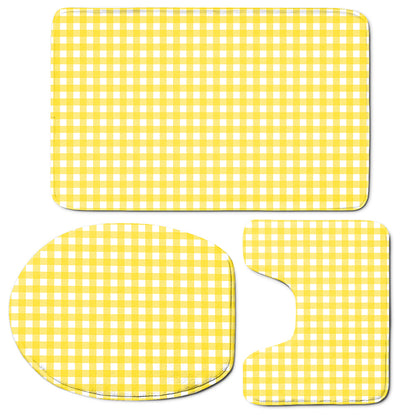 Yellow And White Check Pattern Print 3 Piece Bath Mat Set