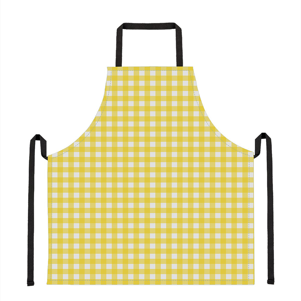 Yellow And White Check Pattern Print Apron