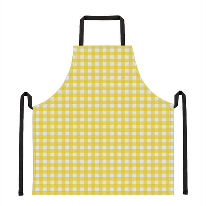 Yellow And White Check Pattern Print Apron
