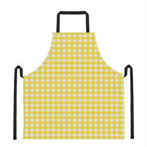 Yellow And White Check Pattern Print Apron