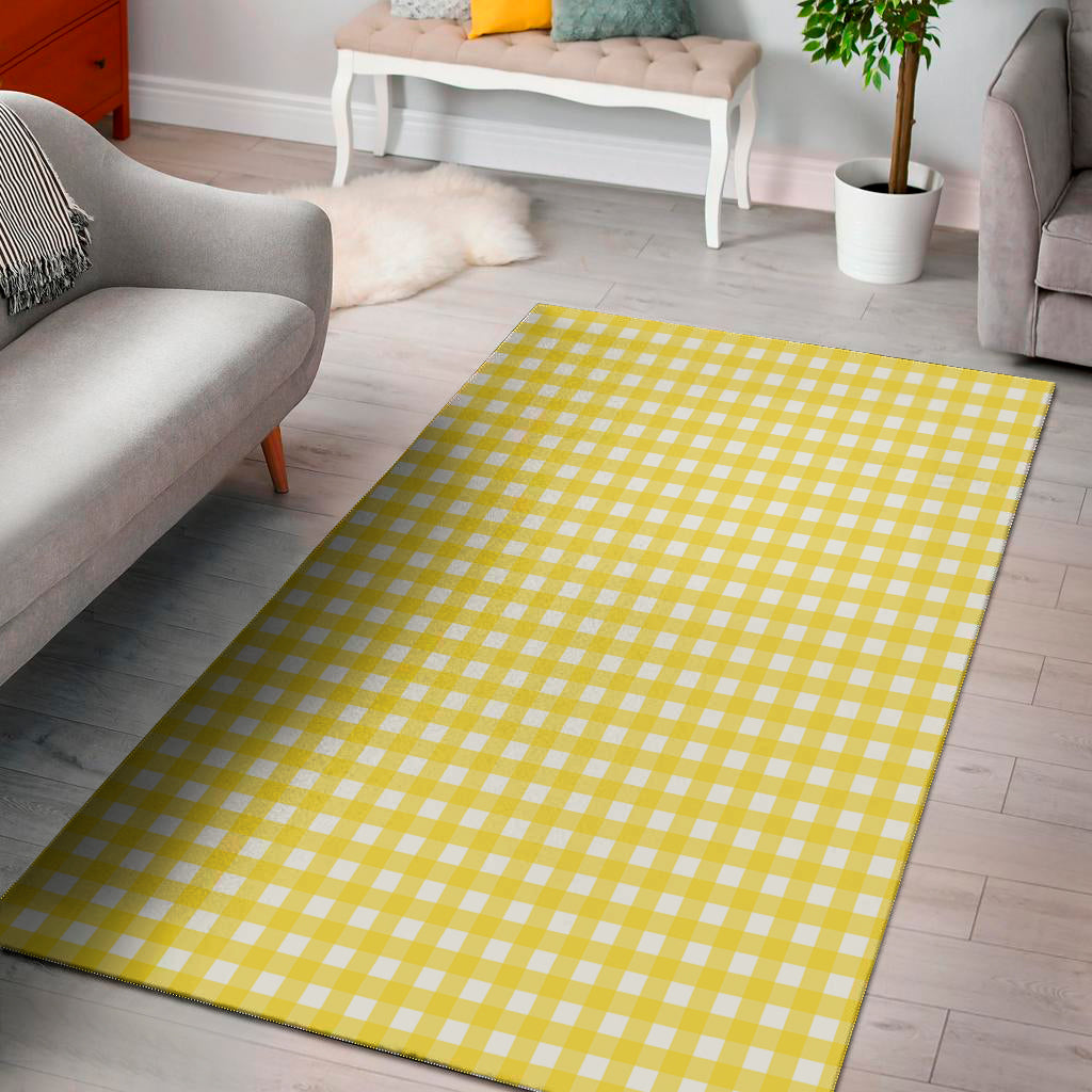 Yellow And White Check Pattern Print Area Rug