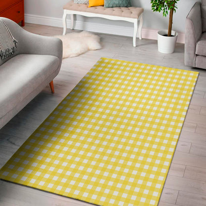 Yellow And White Check Pattern Print Area Rug