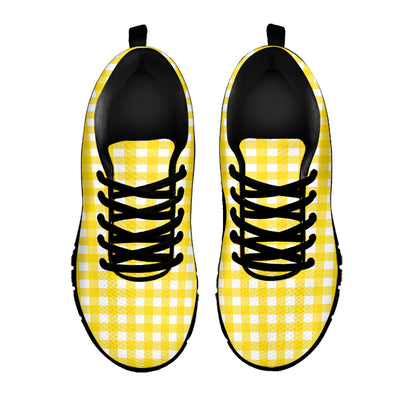 Yellow And White Check Pattern Print Black Sneakers