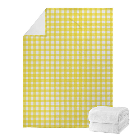 Yellow And White Check Pattern Print Blanket