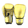 Yellow And White Check Pattern Print Boxing Gloves