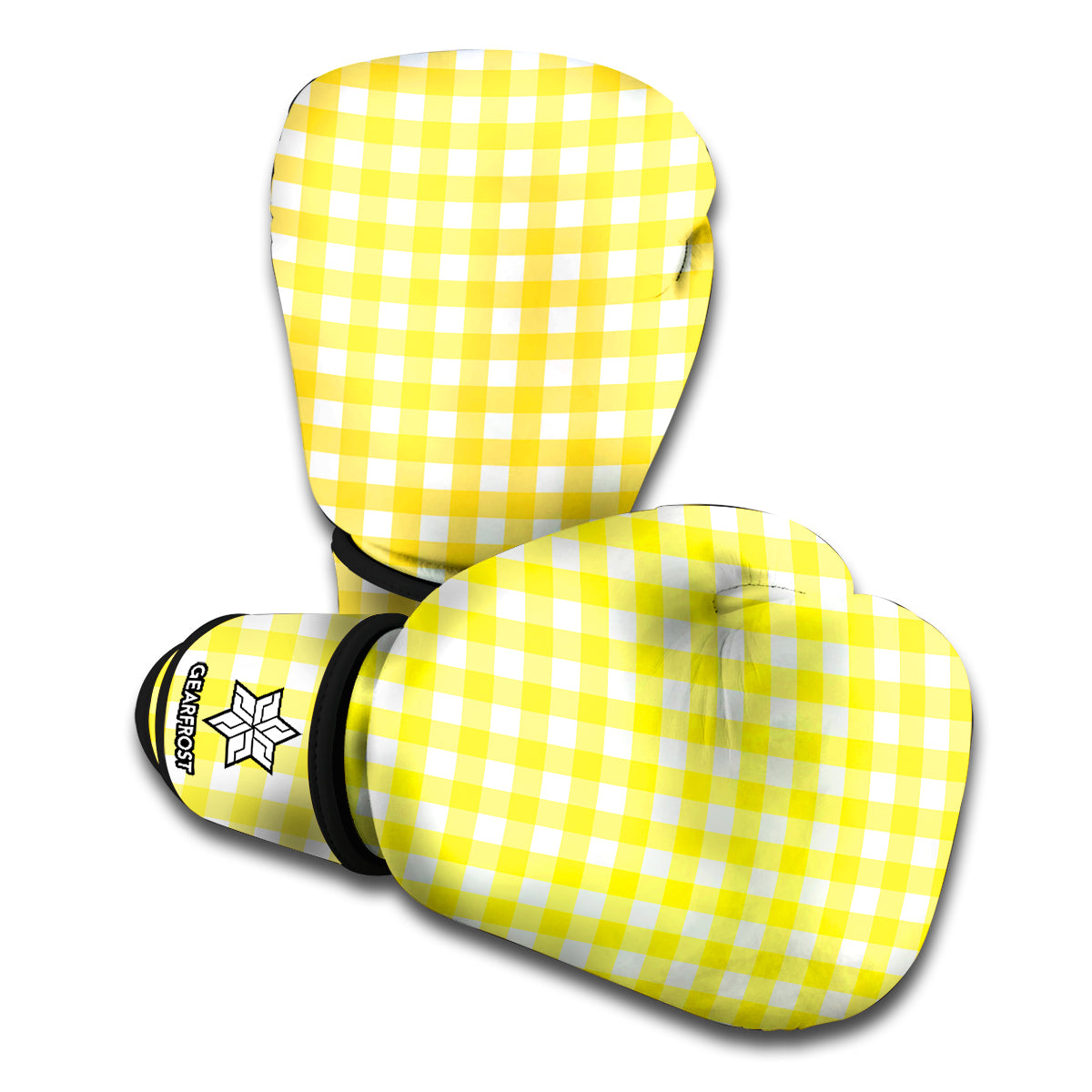 Yellow And White Check Pattern Print Boxing Gloves