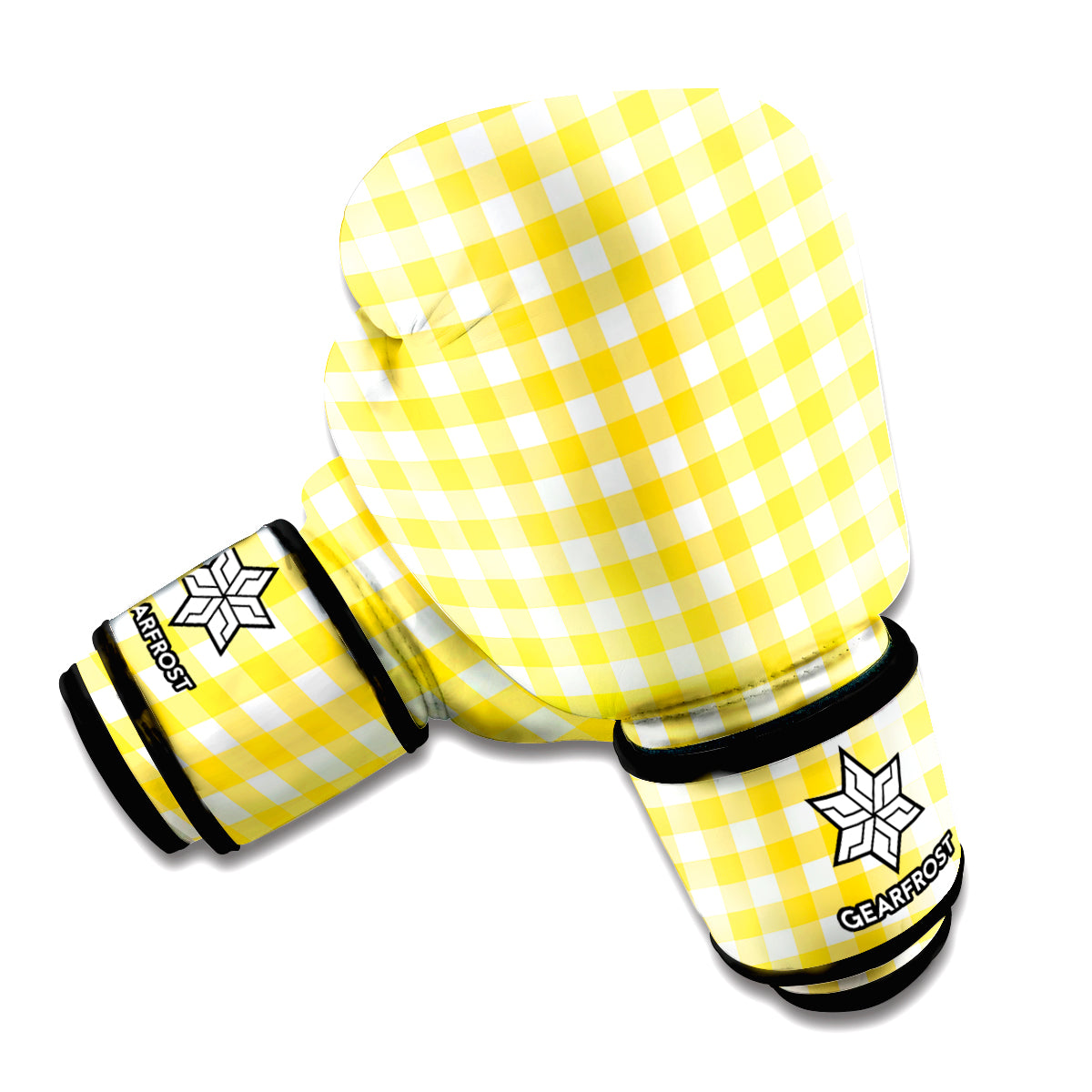 Yellow And White Check Pattern Print Boxing Gloves
