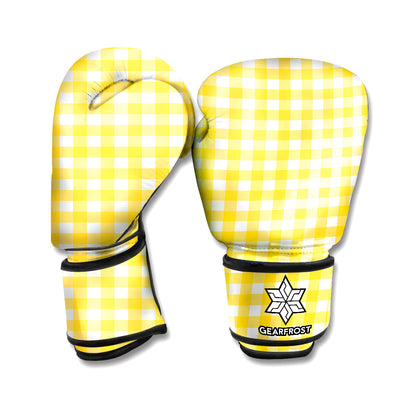 Yellow And White Check Pattern Print Boxing Gloves